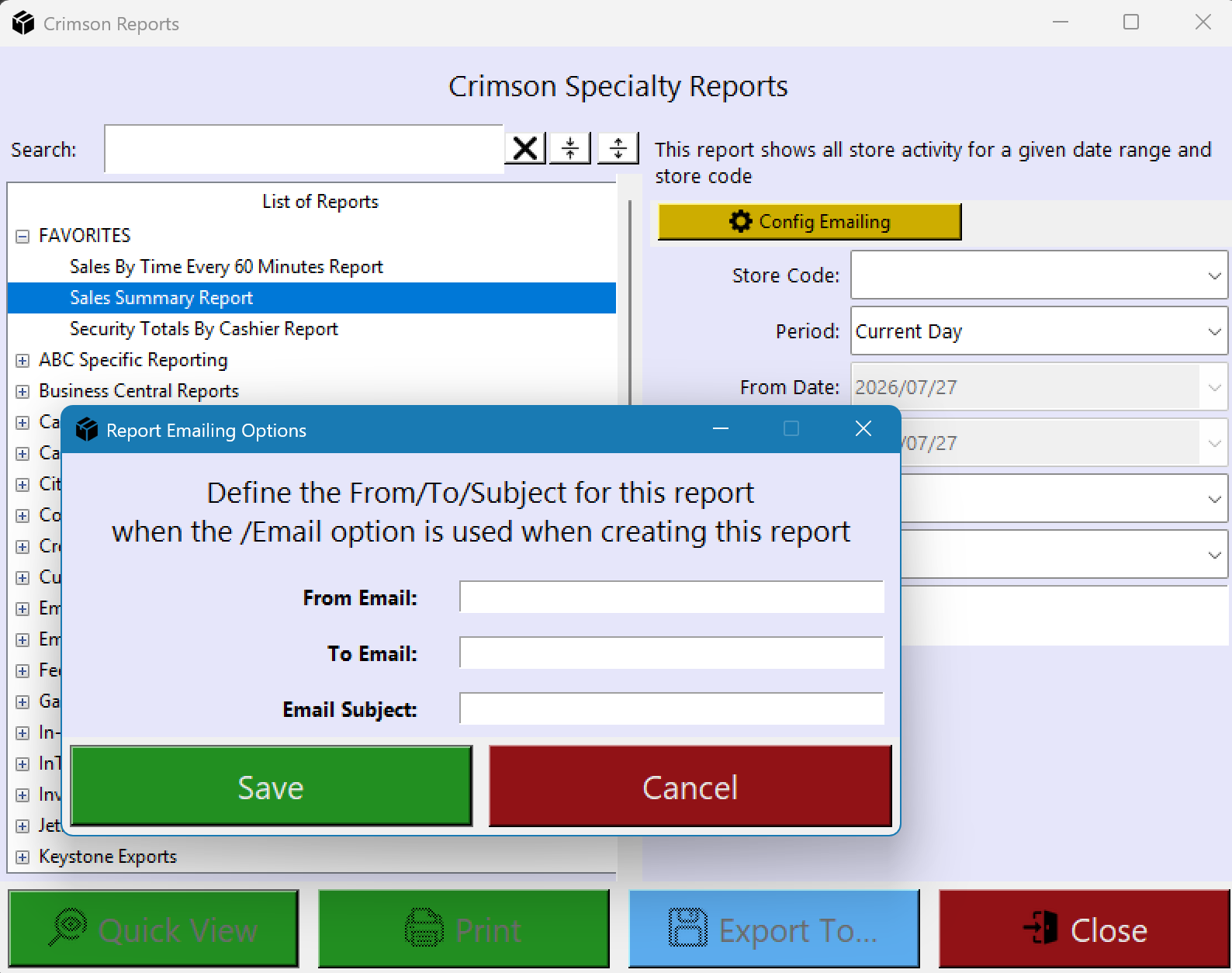 Automated report email configuration