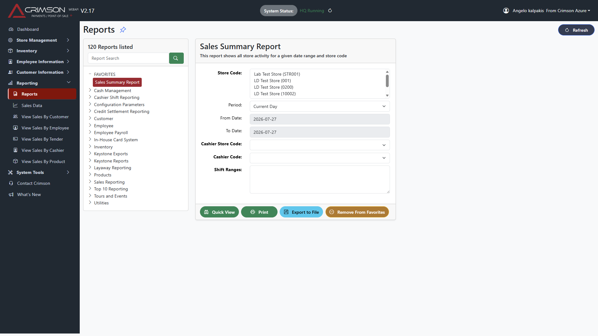 Crimson reporting interface